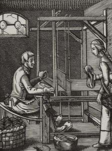 French weaver's workshop in the 16th century (1877). Creator: Jost Ammon