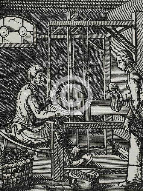 French weaver's workshop in the 16th century (1877). Creator: Jost Ammon.