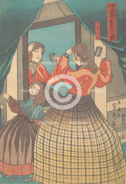 French Woman and Girl, from the series Foreign Merchants in Yokohama, 1861. Creator: Sadahide Utagawa.