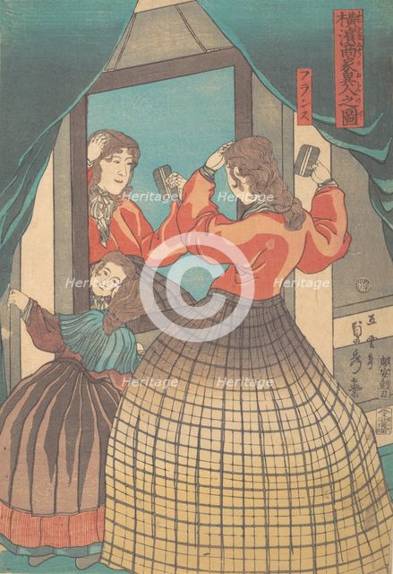 French Woman and Girl, from the series Foreign Merchants in Yokohama, 1861. Creator: Sadahide Utagawa.