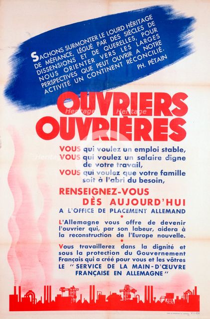 French workers for Germany poster, c1942-1944. Artist: Unknown