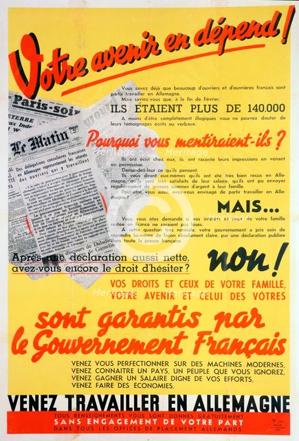 French workers for Germany poster, c1942-c1944. Artist: Unknown