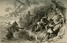 Frenchmen Proceeding to Attack the Spanish Fort on the St. Johns (1877). Creator: Albert Bobbett