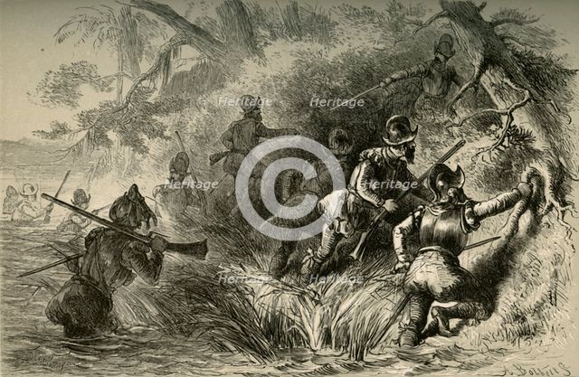 'Frenchmen Proceeding to Attack the Spanish Fort on the St. Johns', (1877). Creator: Albert Bobbett.