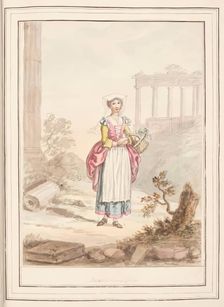 Freschetana Girl, leaf from A Collection of Dresses by David Allan Mostly from Nature 1776. Creator: David Allan