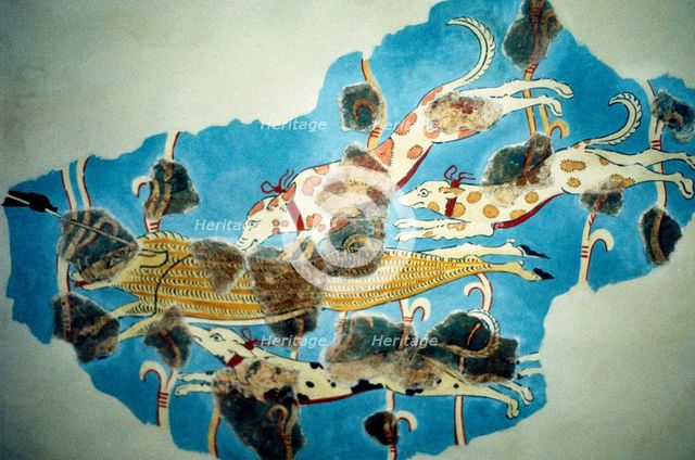 Fresco of a hunting scene (partially restored) from Tirins, Greece, Homeric period, c1000-c700 BC. Artist: Unknown