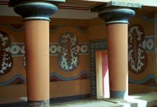 Fresco of shields in the grand stairway at Knossos, 18th century BC