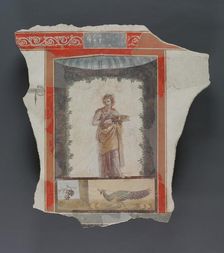 Fresco Depicting a Woman (Maenad?) Holding a Dish; Peacock and Fruit Below, A.D. 1-79. Creator: Unknown