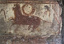 Fresco depicting a woman with two horses in a Lucan tomb at Paestum