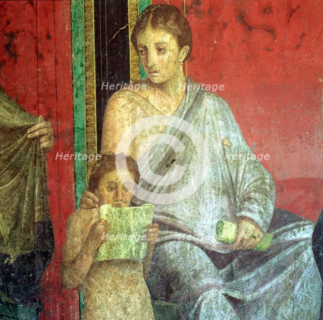 Fresco Detail, Young Girl Reading, 1st Century BC. Creator: Unknown.