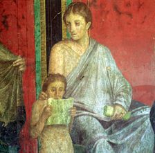 Fresco Detail, Young Girl Reading, 1st Century BC. Creator: Unknown