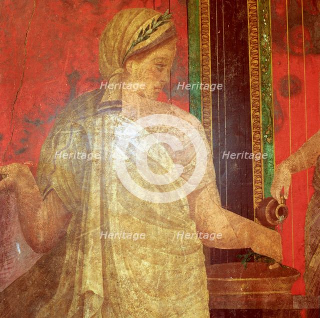 Fresco Detail, Ministrant Carrying a Tray of Food, 1st Century BC. Creator: Unknown.