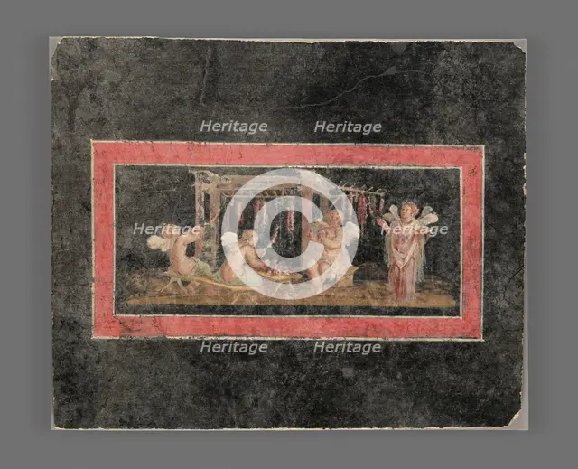 Fresco Fragment with Four Cupids Hanging Garlands, A.D. 50-79. Creator: Unknown.