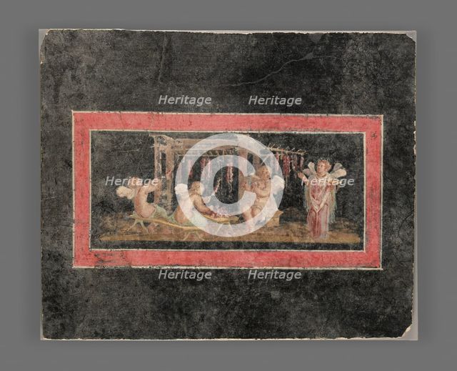 Fresco Fragment with Four Cupids Hanging Garlands, A.D. 50-79. Creator: Unknown.