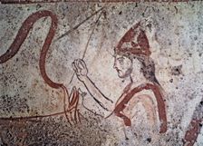 Fresco from the Lucan tomb representing a man holding the reins of a chariot