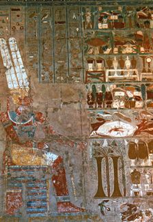 Fresco in the Temple of Queen Hatshepsut represented as a pharaoh