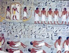 Fresco in the tomb of Horemheb depicting the sacred procession in the other world