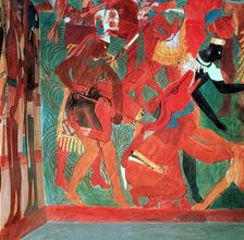 Fresco in the Bonampak painting temple depicting a battle scene and the punishment inflicted on p…