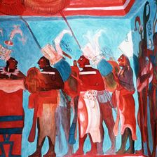 Fresco in the Room 1 of the Bonampak painting temple depicting scenes of life