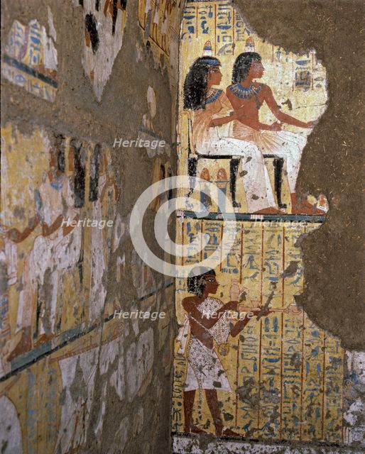 Frescoes from the funerary chapel of painter Maia (Deir el Medina), end of the XVIII dynasty (130…