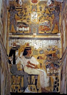 Frescoes inside a sarcophagus in wood