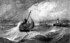 "Freshening Gale, Scarborough: Fishing-Boats returning to Harbour", by E. Hayes..., 1871. Creator: J Greenaway