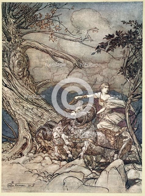 'Fricka approaches in anger', 1910.  Creator: Arthur Rackham.