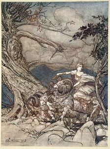 Fricka approaches in anger 1910. Creator: Arthur Rackham