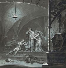 Friar Lawrence and Juliet Discover the Bodies of Romeo and Paris..., 19th century. Creator: Anon