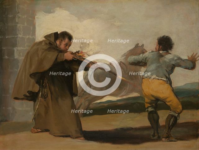 Friar Pedro Shoots El Maragato as His Horse Runs Off, c. 1806. Creator: Francisco Goya.
