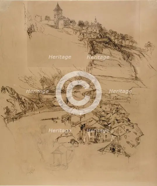 Fribourg, Switzerland: Pen sketch, July or August - September 1856. Artist: John Ruskin.