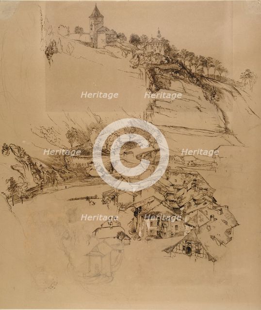 Fribourg, Switzerland: Pen sketch, July or August - September 1856. Artist: John Ruskin.