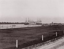 Frigates "Santee" and "Constitution" off Naval Academy, Annapolis, 1861-65. Creator: Unknown