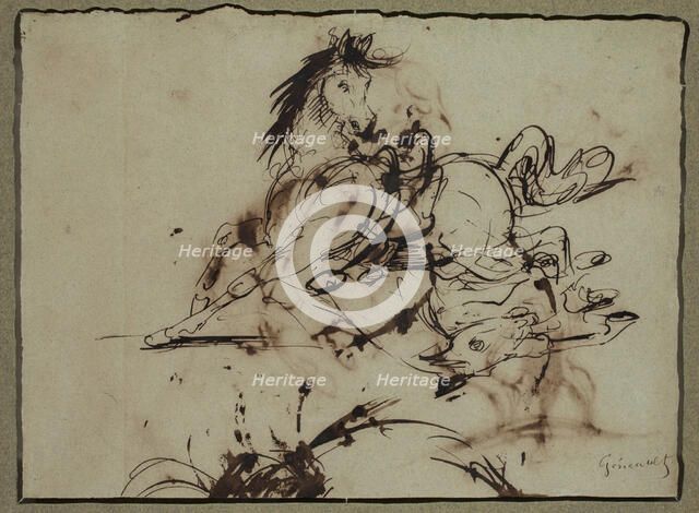 Frightened Horse, between late 18th and early 19th century. Creator: Attributed to Théodore Géricault (1791-1824).