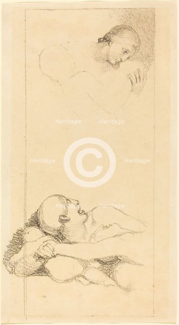Frightened Man Looking Up; Woman and Children. Creator: Unknown.