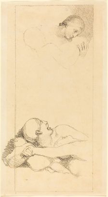 Frightened Man Looking Up; Woman and Children. Creator: Unknown