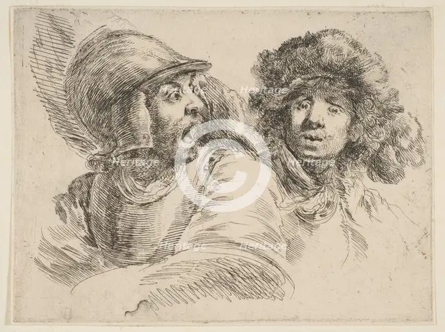 Frightened Soldier and a Man in a Fur Hat, ca. 1652. Creator: Stefano della Bella.
