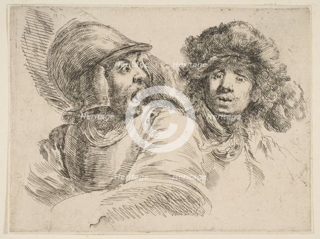 Frightened Soldier and a Man in a Fur Hat, ca. 1652. Creator: Stefano della Bella.