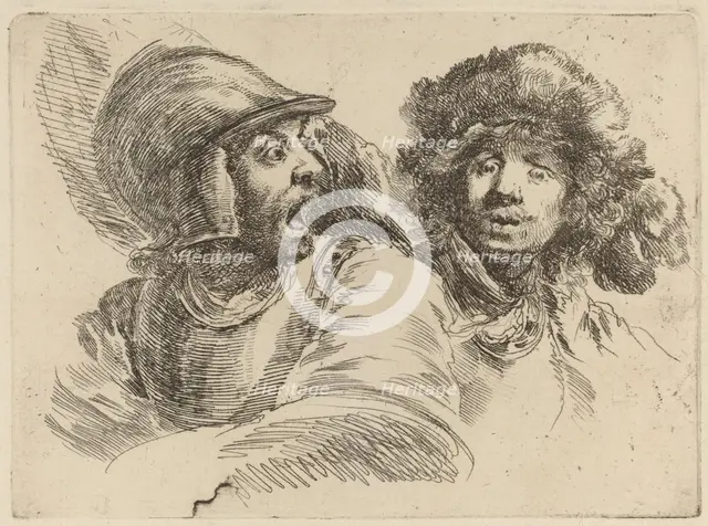 Frightened Soldier and Man with Fur Cap. Creator: Stefano della Bella.