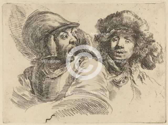 Frightened Soldier and Man with Fur Cap. Creator: Stefano della Bella.
