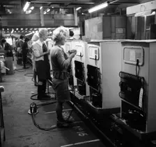 Fridge assembly line at the General Electric Company, Swinton, South Yorkshire, 1964. Creator: Michael Walters