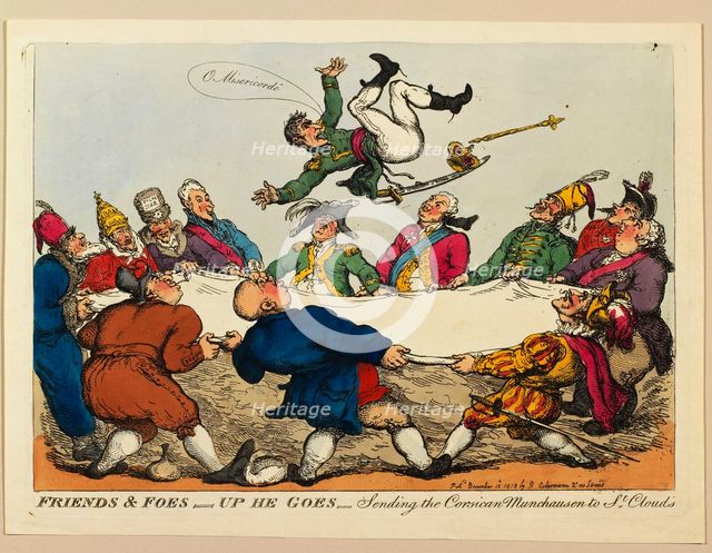 Friends and foes, up he goes: Sending the Corsican Munchausen to Saint Cloud's, 1813.