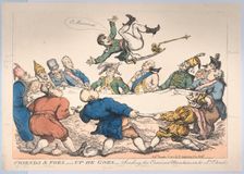 Friends and Foes-Up He Goes-Sending the Corsican Munchausen to St. Cloud's, D..., December 12, 1813. Creator: Thomas Rowlandson