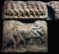 Frieze of Greek warriors in battle, 5th century BC