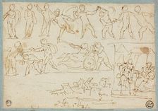 Frieze of Putti, Sketch of Lot and His Daughters, Sketch of Buildings, n.d. Creator: Agostino Carracci