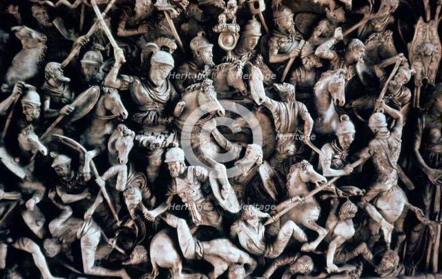 Frieze of Roman soldiers fighting Germanic tribesmen, 1st century. Artist: Unknown