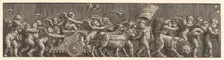 Frieze arrangement depicting the Triumph of Love; Cupid in a Chariot led by goats, man..., 1530-60. Creator: Master of the Die