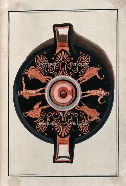 Frieze decorating the inside of a Greek red-figured cup (kylix) showing naked..., 1760-9. Creator: Augustin Dahlsteen.