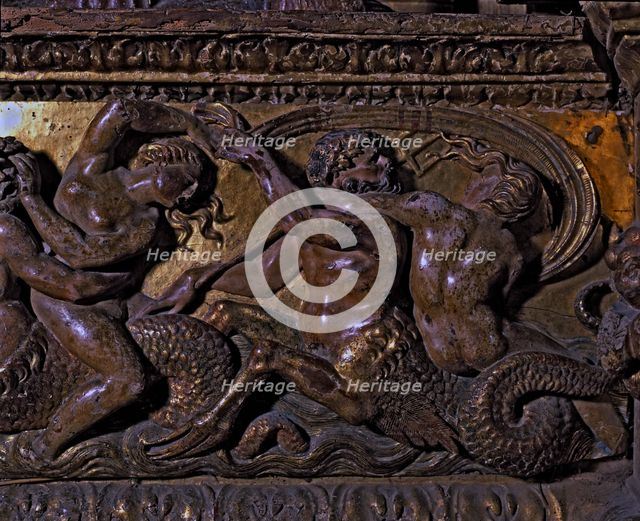 Frieze in polychromed wood, with mythological scenes belonging to the main altar of the Cathedral…