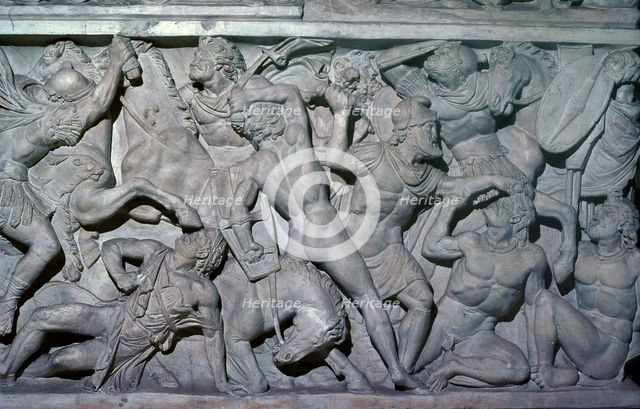 Frieze showing Roman soldiers fighting barbarians. Artist: Unknown